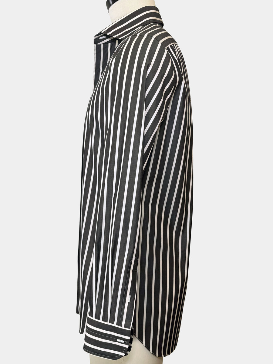 CHARCOAL GRAY AND WHITE STRIPED COTTON POPLIN DRESS SHIRT
