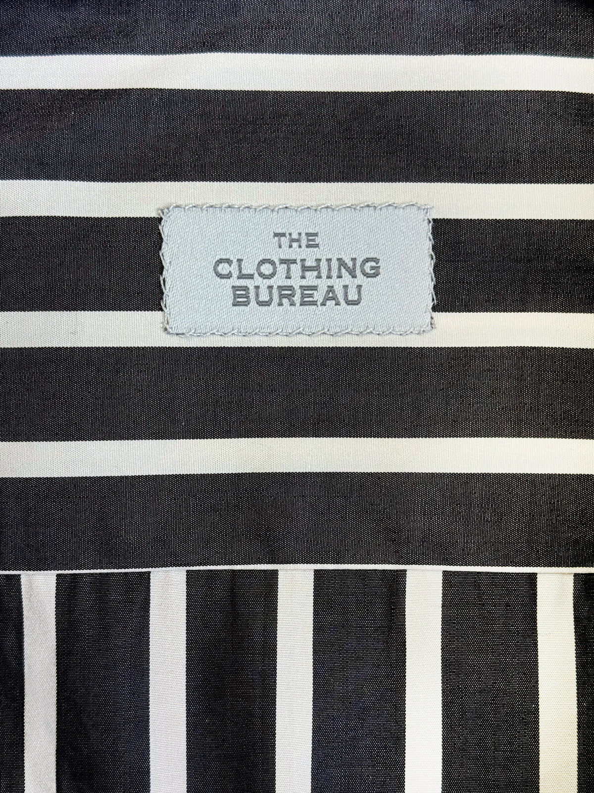 CHARCOAL GRAY AND WHITE STRIPED COTTON POPLIN DRESS SHIRT