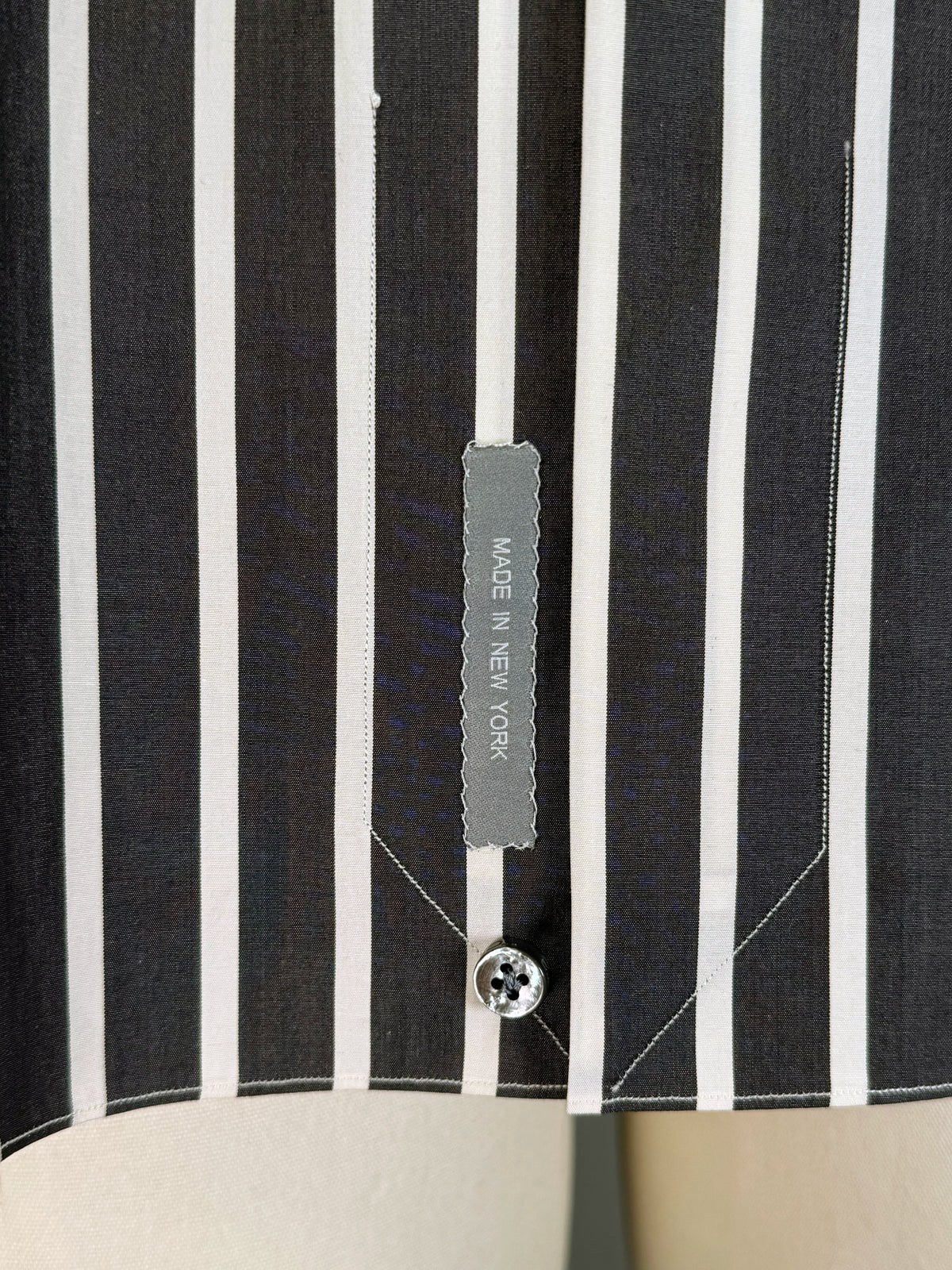 CHARCOAL GRAY AND WHITE STRIPED COTTON POPLIN DRESS SHIRT