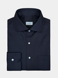 FINE TWILL GIZA 87 COTTON SPORT SHIRT IN DARK NAVY