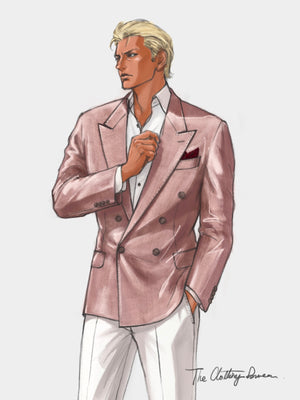 SILK AND WOOL DOUBLE BREASTED SPORT JACKET IN ROSEWOOD