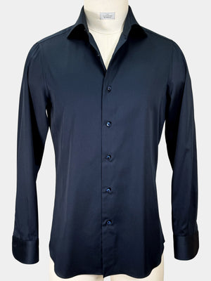 MIDNIGHT BLUE COTTON SATEEN DRESS SHIRT