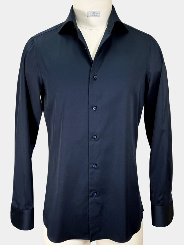 COTTON SATEEN DRESS SHIRT IN MIDNIGHT BLUE