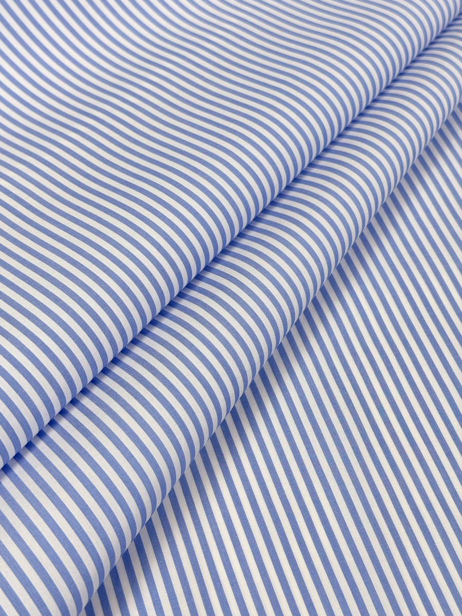 Sky Blue and White Striped Cotton Poplin