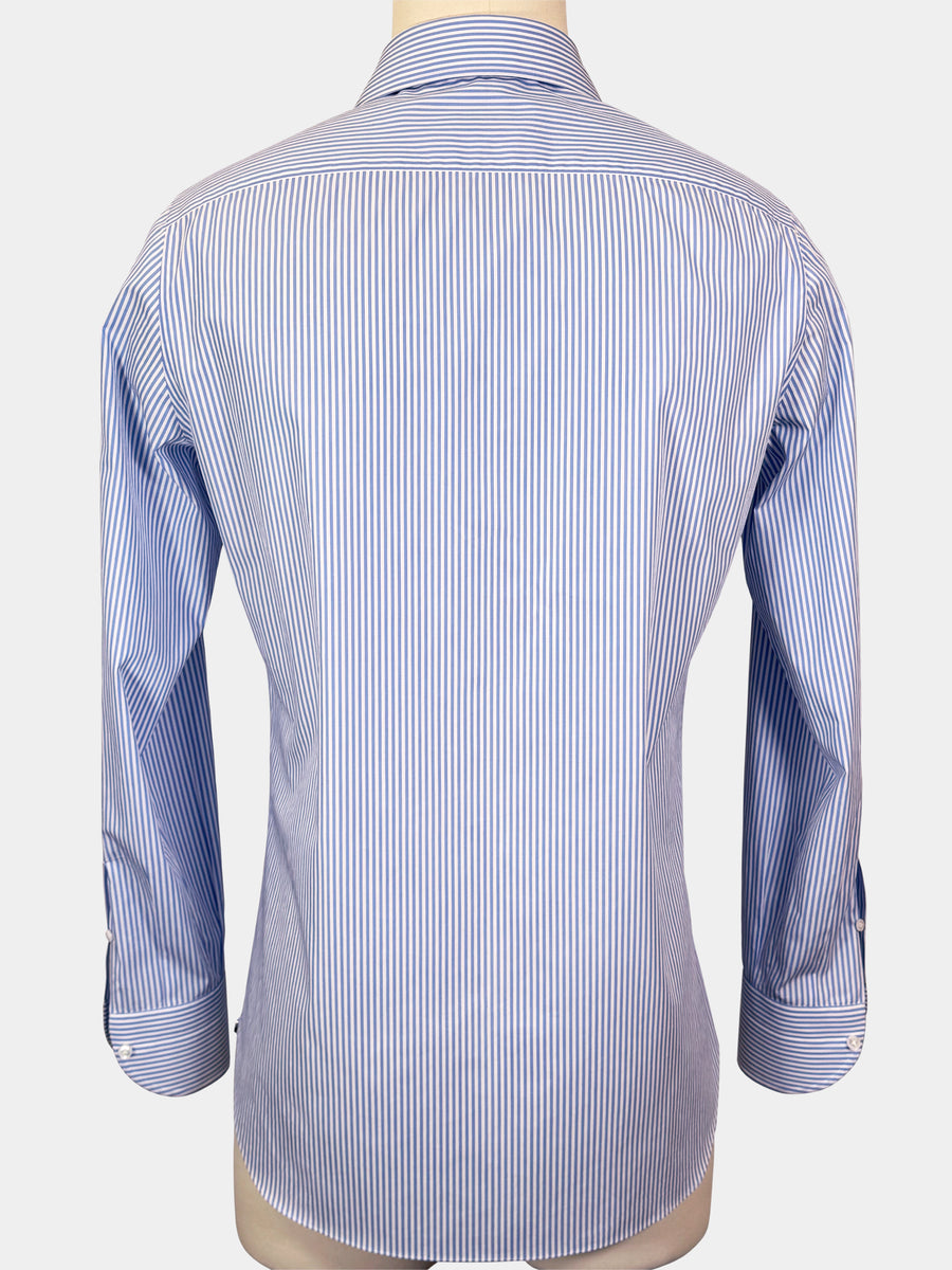 SKY BLUE AND WHITE STRIPED COTTON POPLIN DRESS SHIRT
