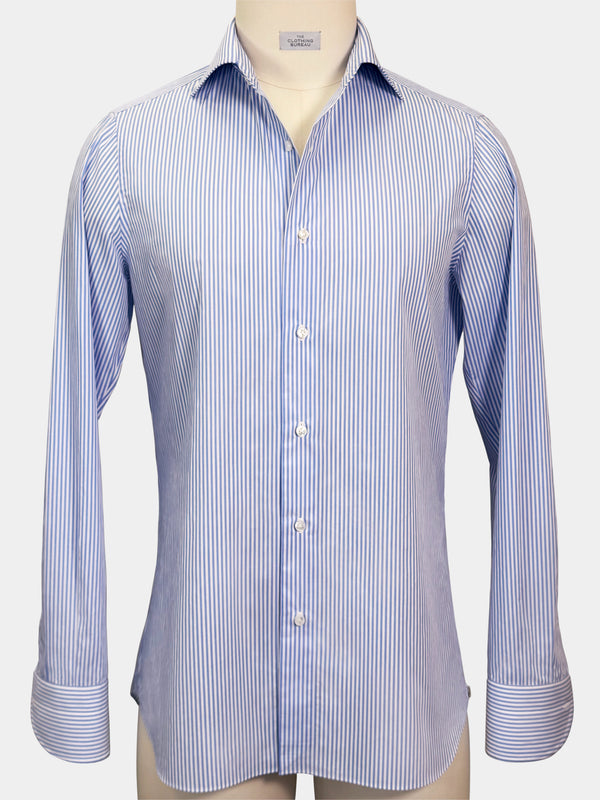 COTTON POPLIN DRESS SHIRT IN SKY BLUE AND WHITE STRIPES