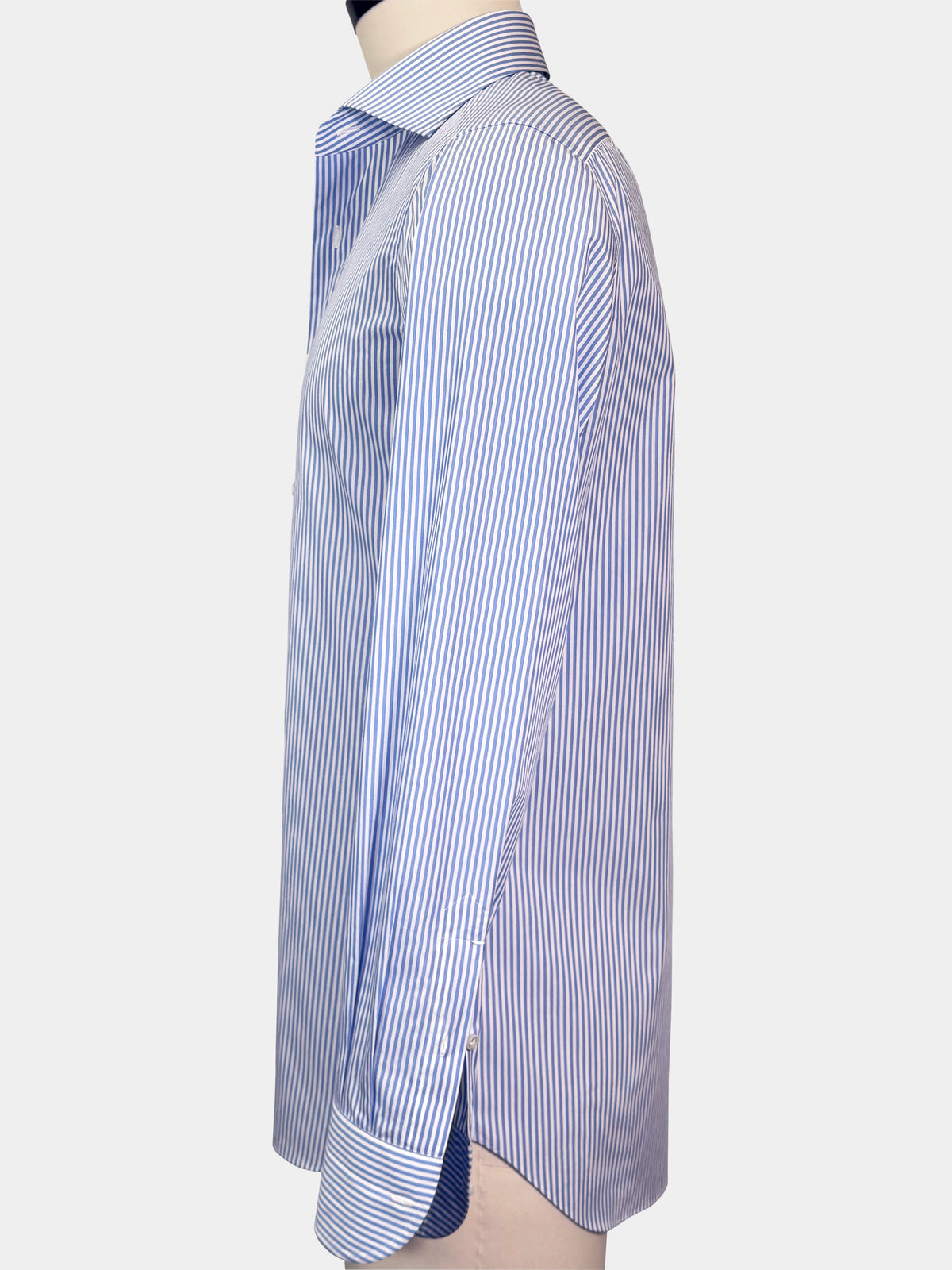 SKY BLUE AND WHITE STRIPED COTTON POPLIN DRESS SHIRT