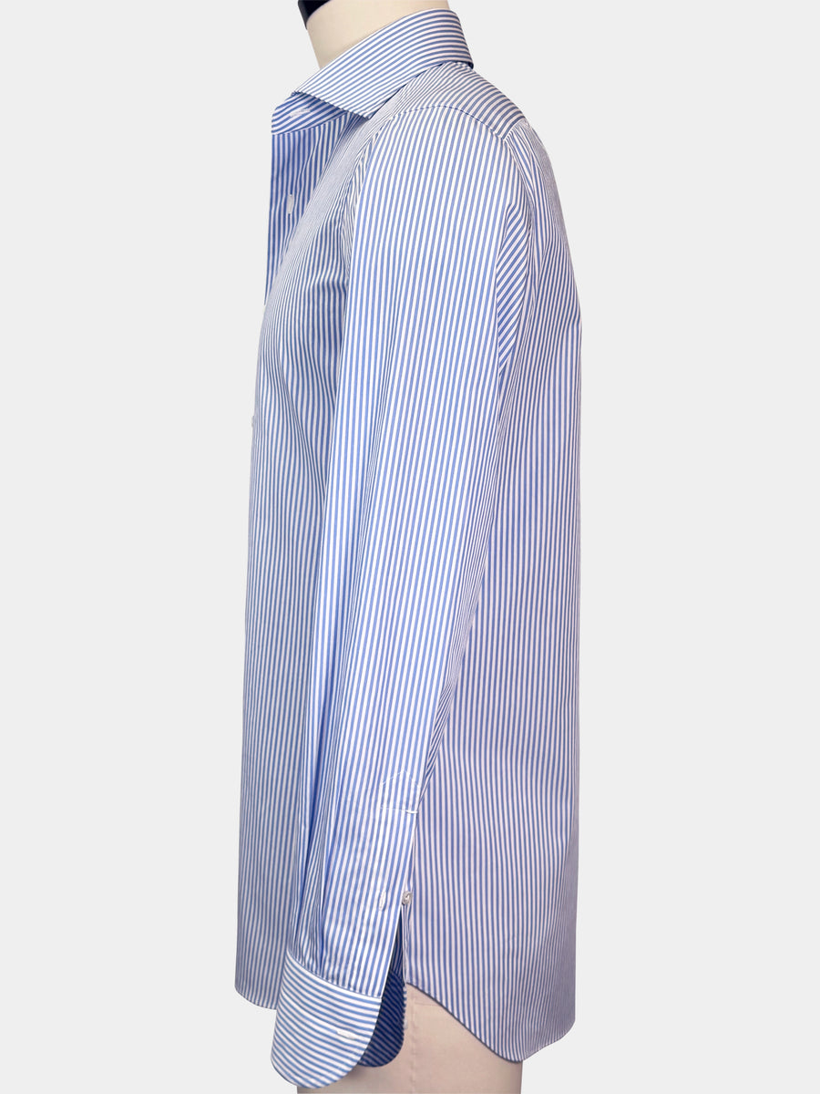 SKY BLUE AND WHITE STRIPED COTTON POPLIN DRESS SHIRT