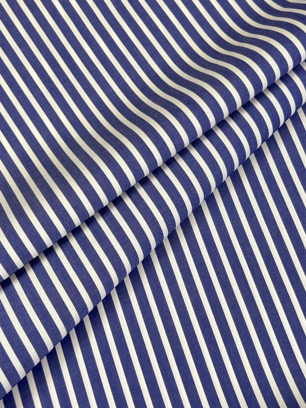 ultramarine blue and white striped Giza 87 cotton poplin, 100% fine-woven Egyptian cotton