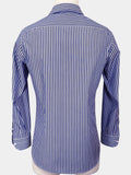 ULTRAMARINE BLUE AND WHITE STRIPED GIZA 87 COTTON POPLIN DRESS SHIRT