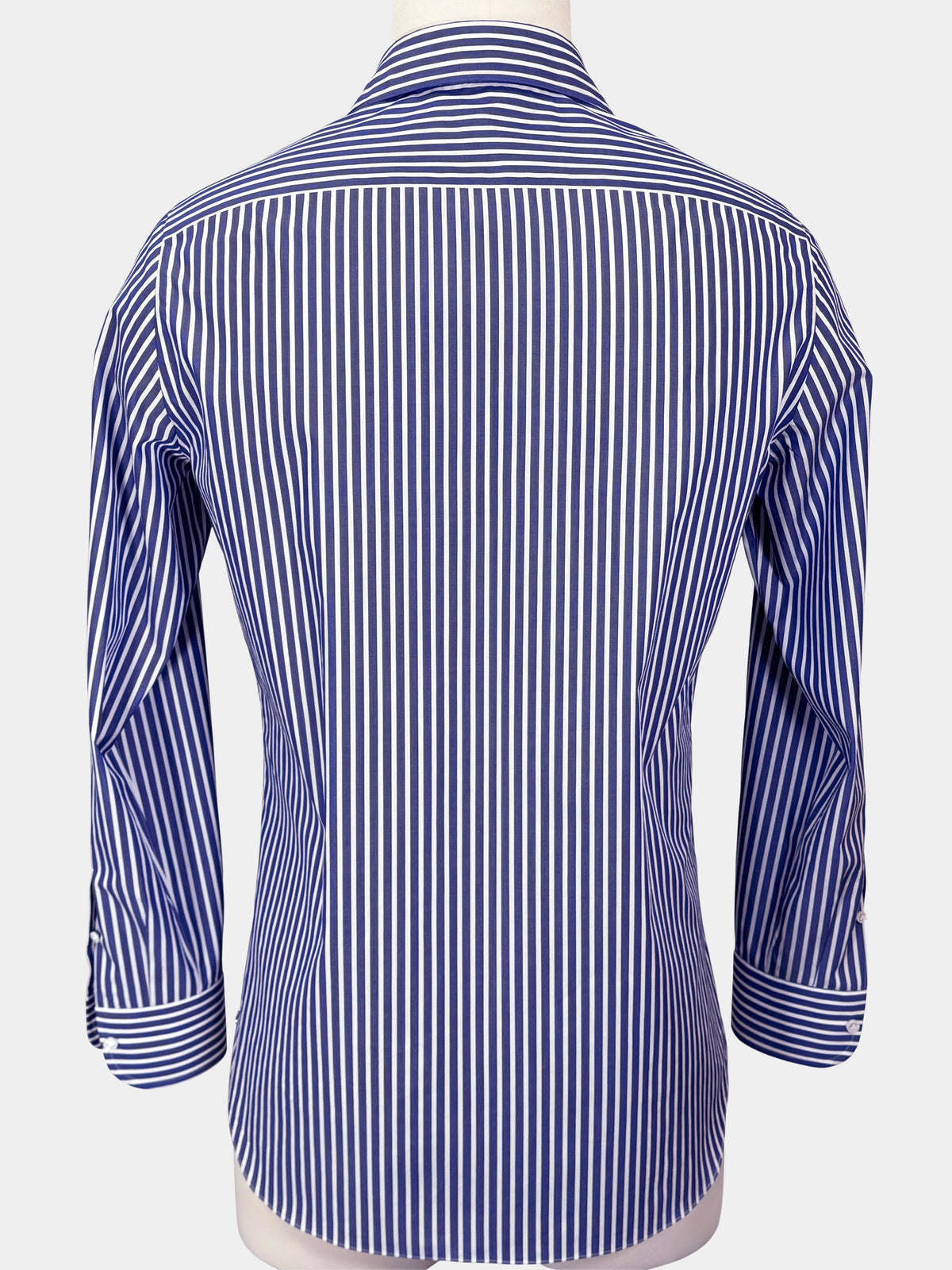 ULTRAMARINE BLUE AND WHITE STRIPED GIZA 87 COTTON POPLIN DRESS SHIRT
