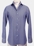 ULTRAMARINE BLUE AND WHITE STRIPED GIZA 87 COTTON POPLIN DRESS SHIRT
