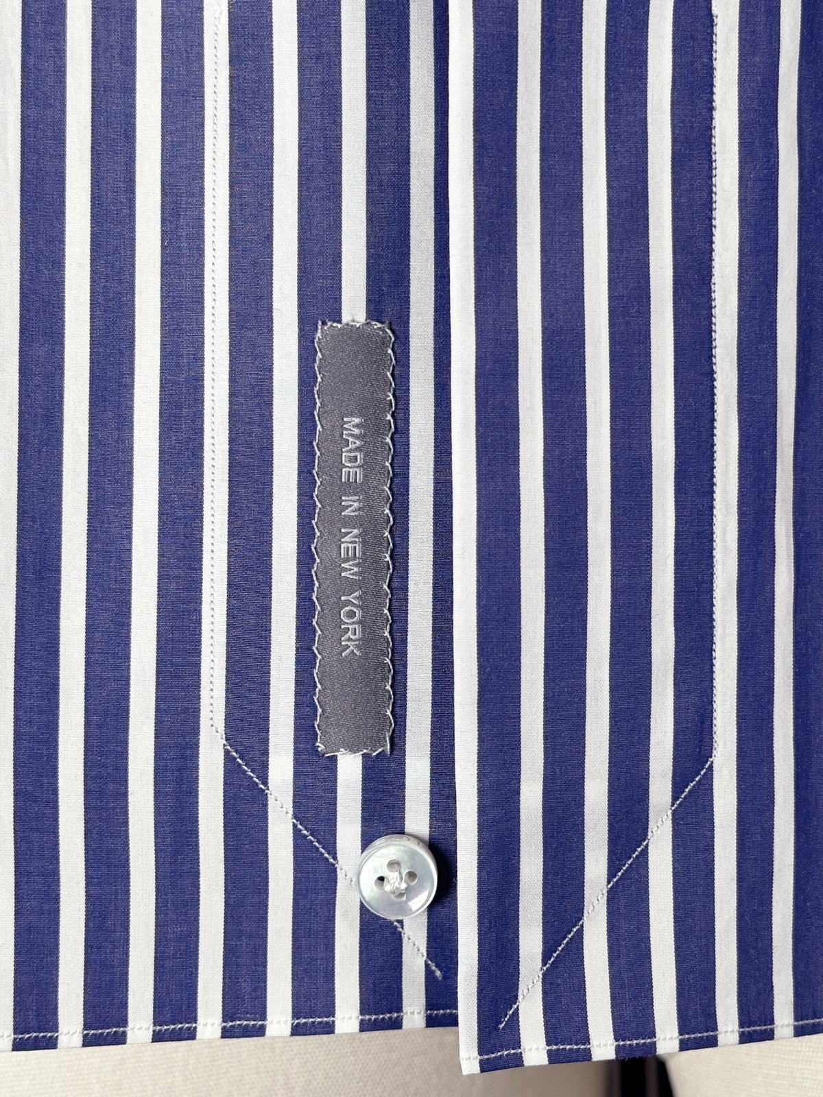 ULTRAMARINE BLUE AND WHITE STRIPED GIZA 87 COTTON POPLIN DRESS SHIRT