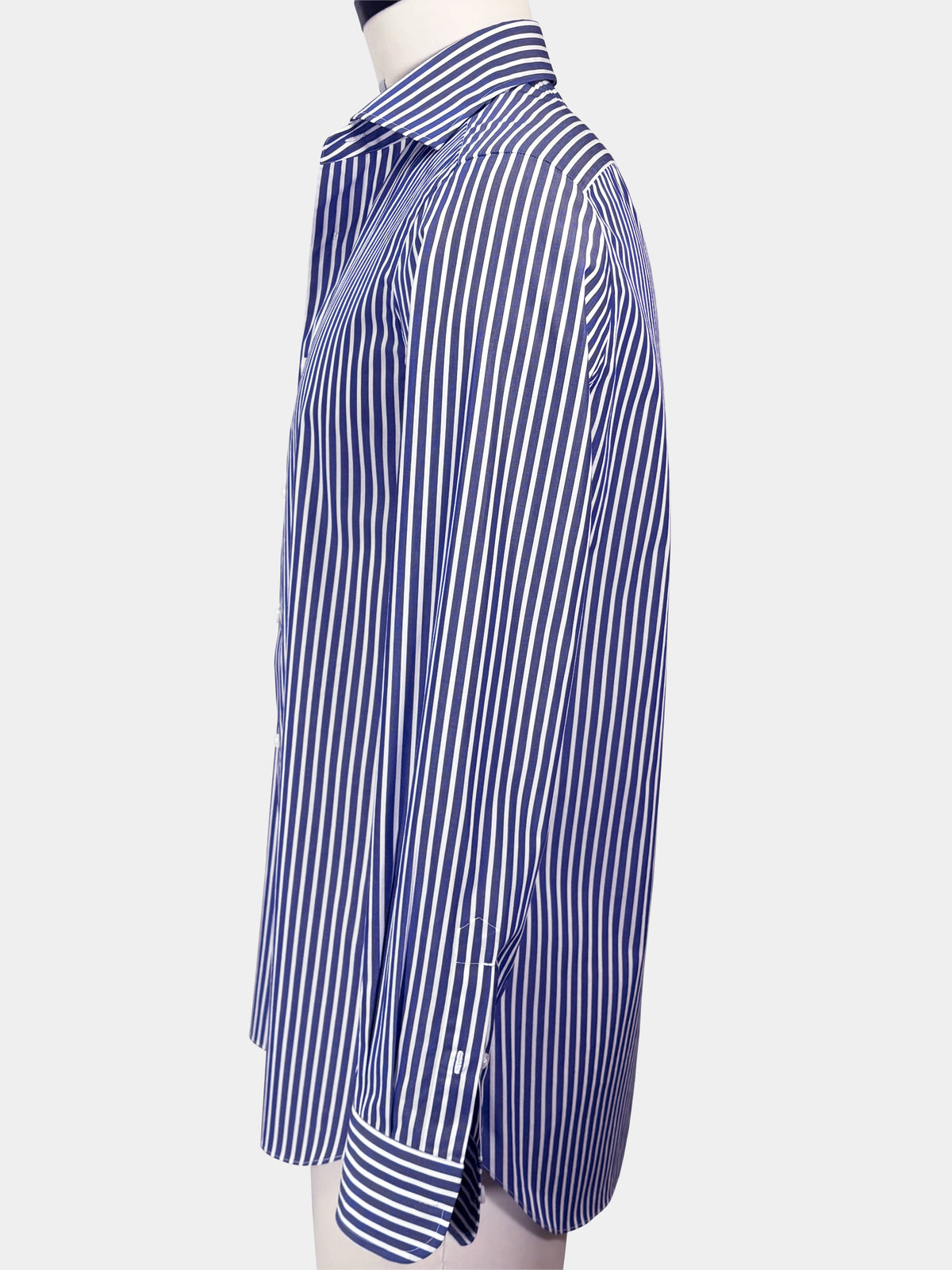 ULTRAMARINE BLUE AND WHITE STRIPED GIZA 87 COTTON POPLIN DRESS SHIRT