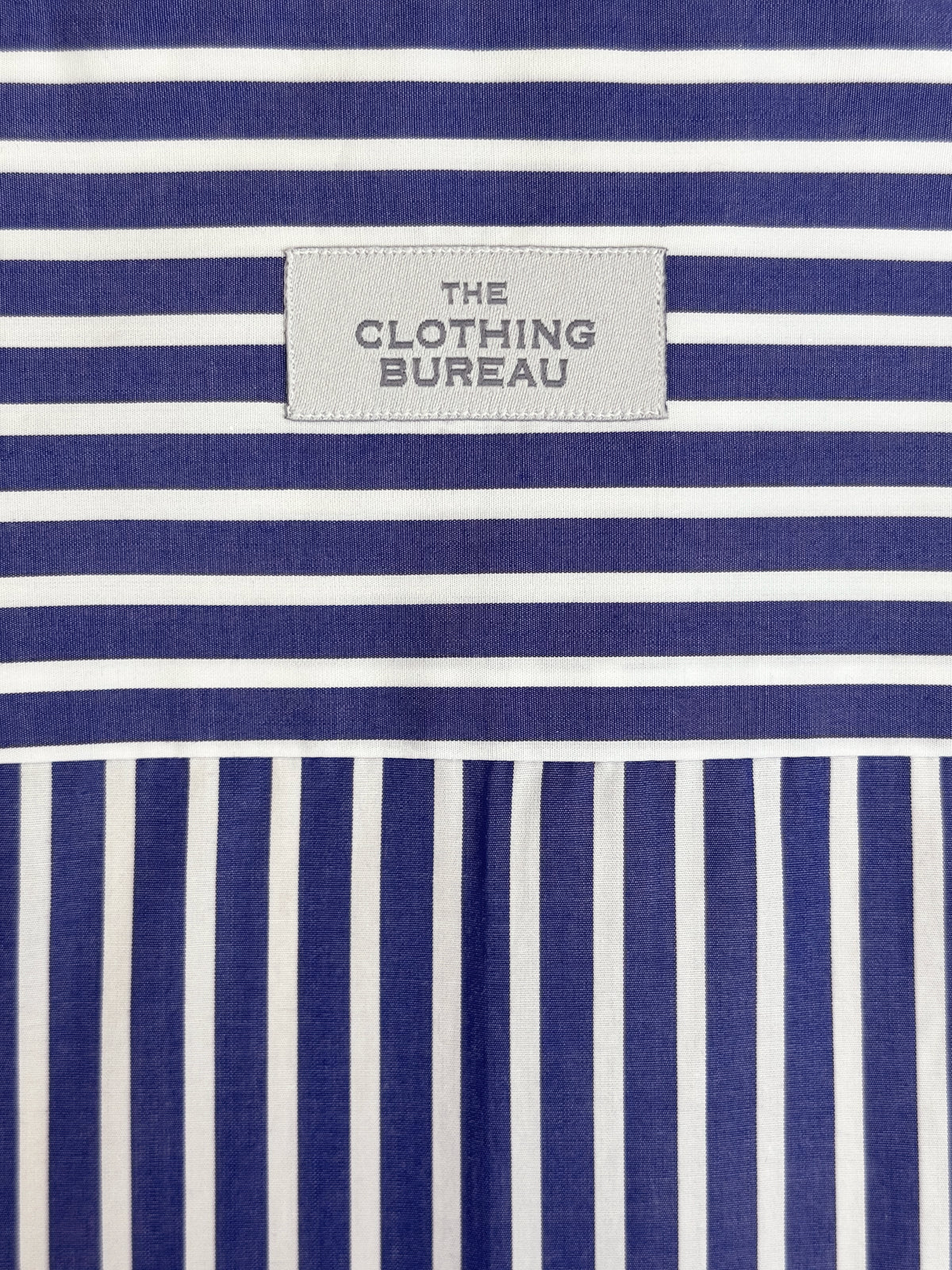 ULTRAMARINE BLUE AND WHITE STRIPED GIZA 87 COTTON POPLIN DRESS SHIRT