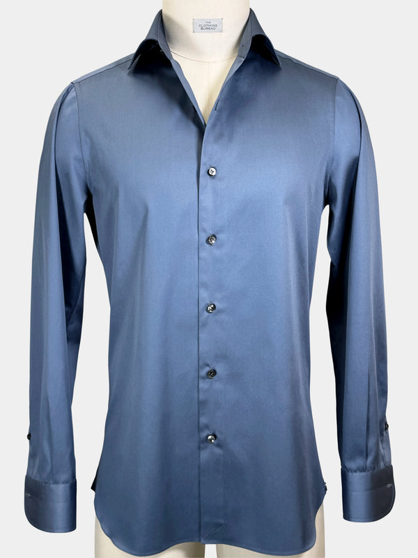 COTTON SATEEN DRESS SHIRT IN DUSK BLUE