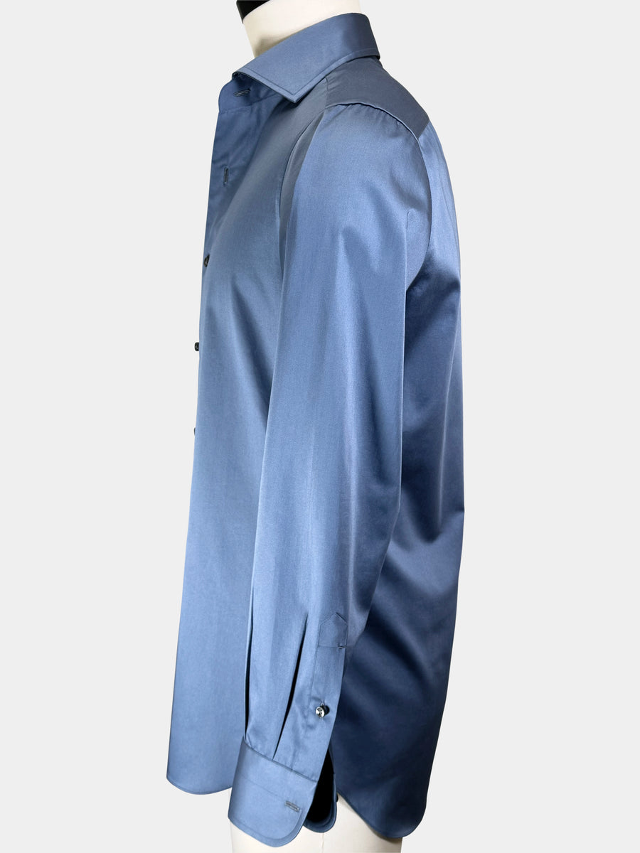 DUSK BLUE COTTON SATEEN DRESS SHIRT