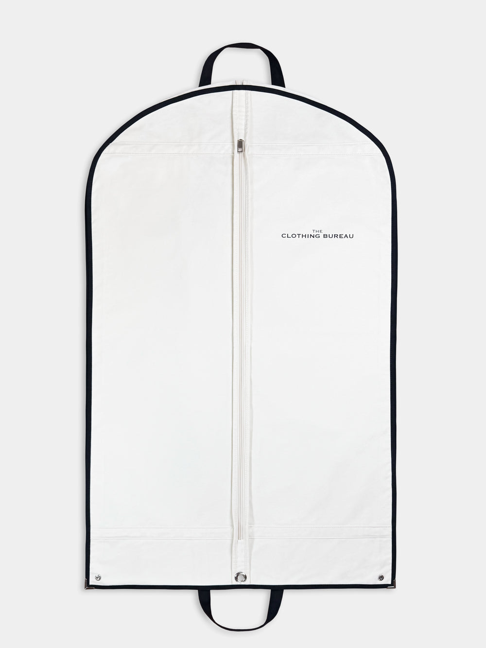 The Clothing Bureau garment bag at full length with central zip