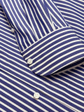 ULTRAMARINE BLUE AND WHITE STRIPED GIZA 87 COTTON POPLIN DRESS SHIRT